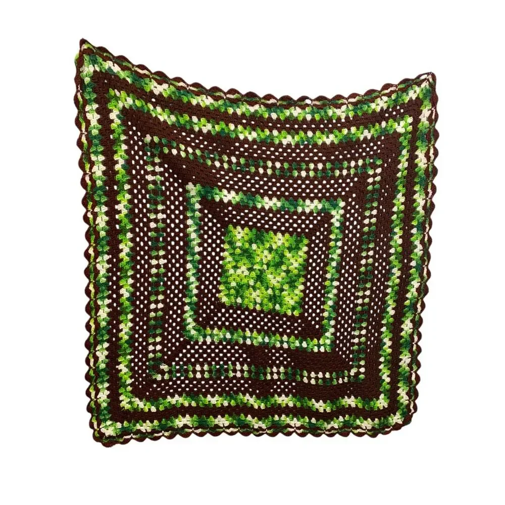 Vintage Brown Green Afghan Throw Blanket 48 Inches Square